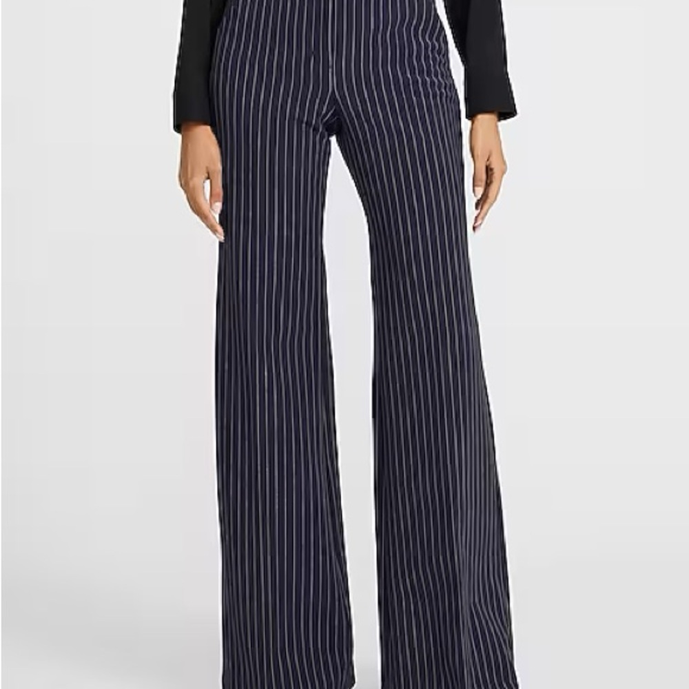 Express Navy and White Striped Wide Leg Pants
